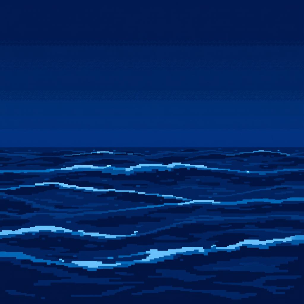 A tranquil pixel art sea scene measuring 8