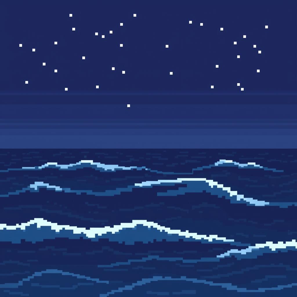 A tranquil pixelated art sea scene measuring 8