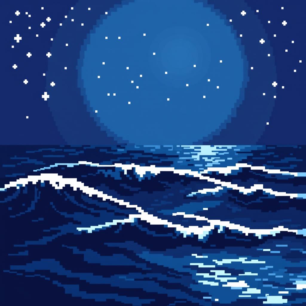 A tranquil pixelated art sea scene measuring 8