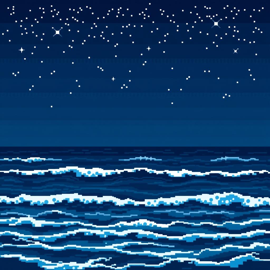 A tranquil pixelated art sea scene measuring 8