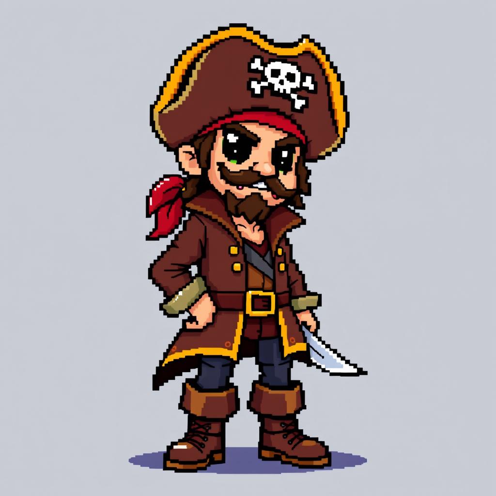 A vibrant pixelated avatar of a pirate, designed to fit an 8
