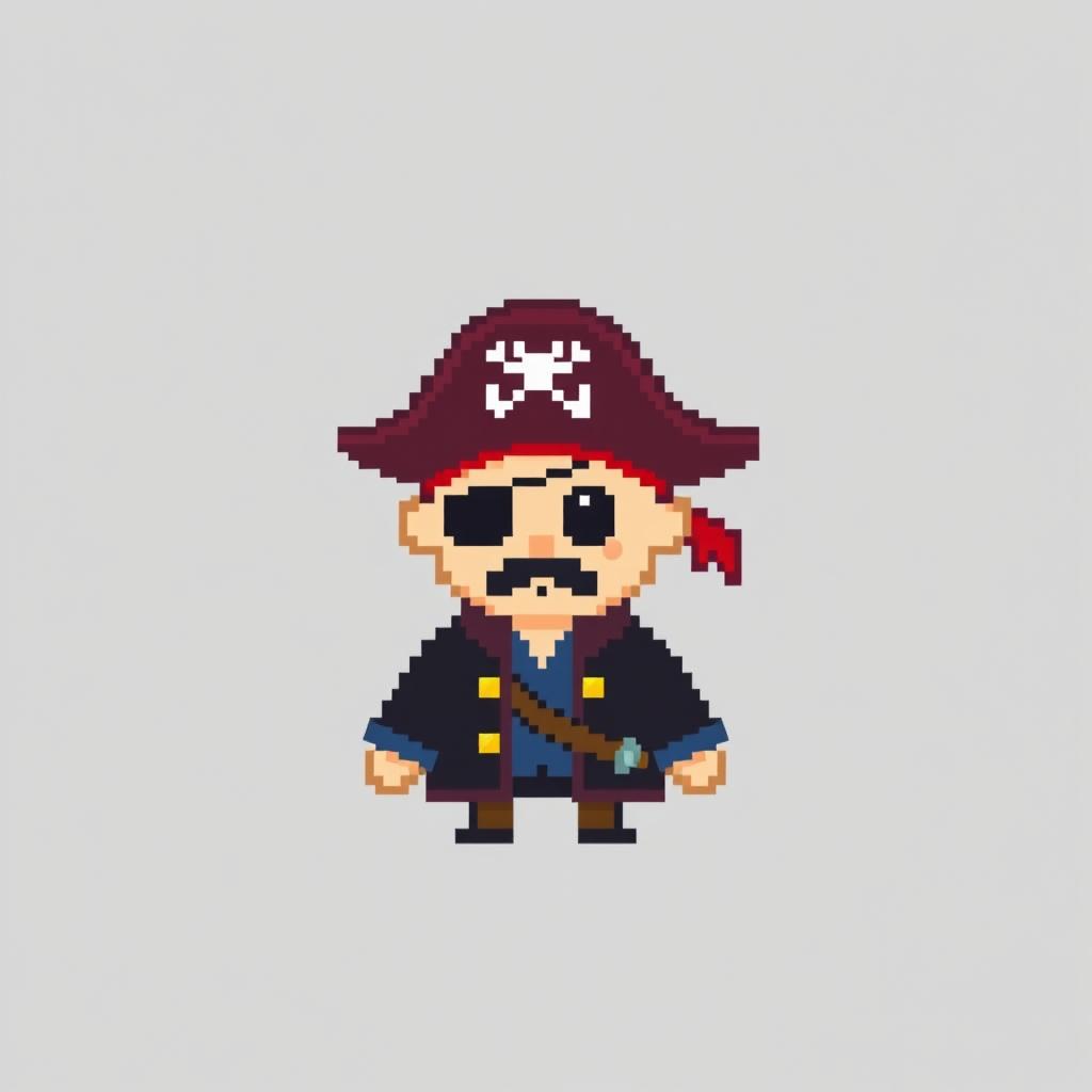 A simplistic pixelated avatar of a pirate, designed to fit an 8