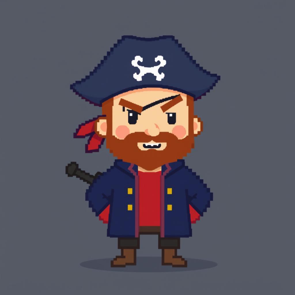 A simplistic pixelated avatar of a pirate, crafted for an 8