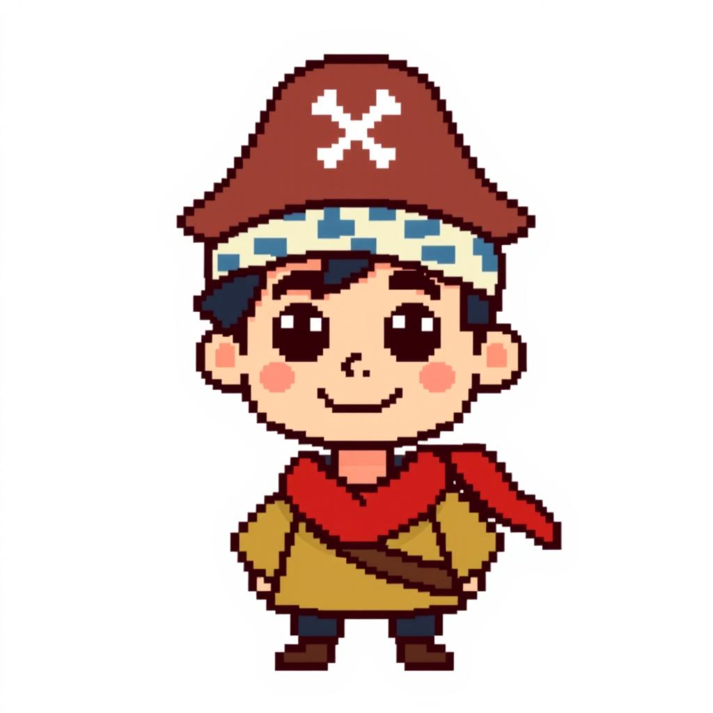 A very simplistic pixelated avatar of a pirate boy, designed for an 8
