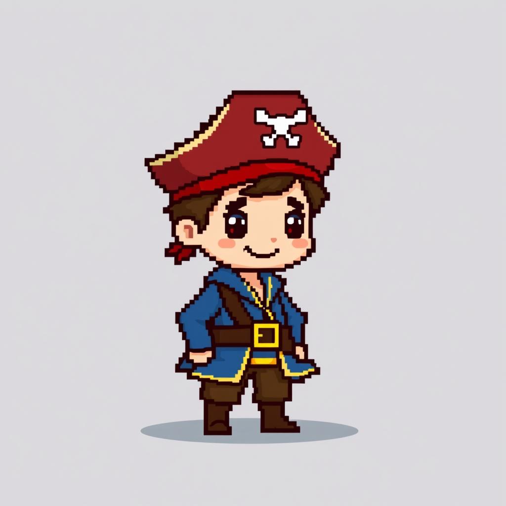 A very simplistic pixelated avatar of a pirate boy, depicted in a side view for an 8