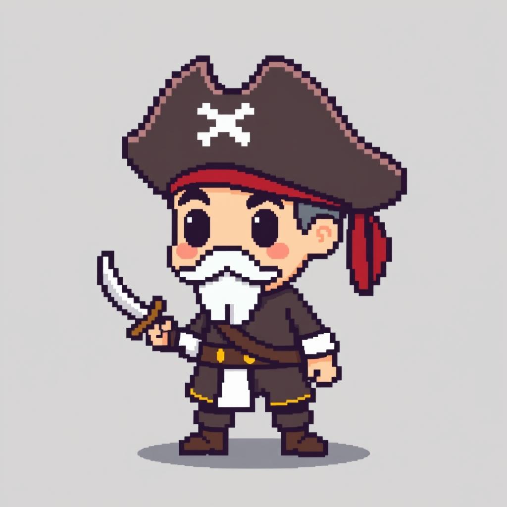 A simple pixelated pirate captain man character, depicted in a game sprite style