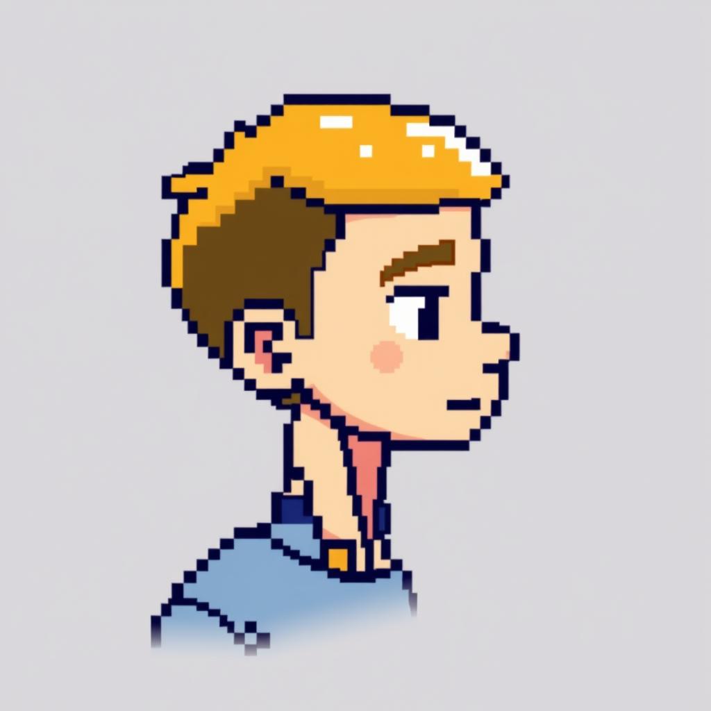 An extremely pixelated gaming sprite representing a young adult male character in an 8-bit style, viewed from the side