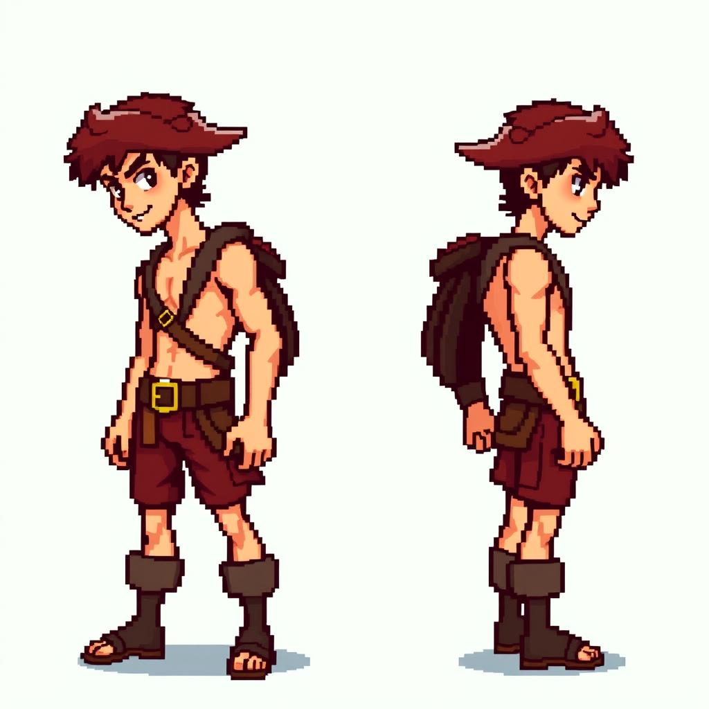 An extremely pixelated young adult male gaming sprite, showcasing a 21-year-old character in an authentic 8-bit style