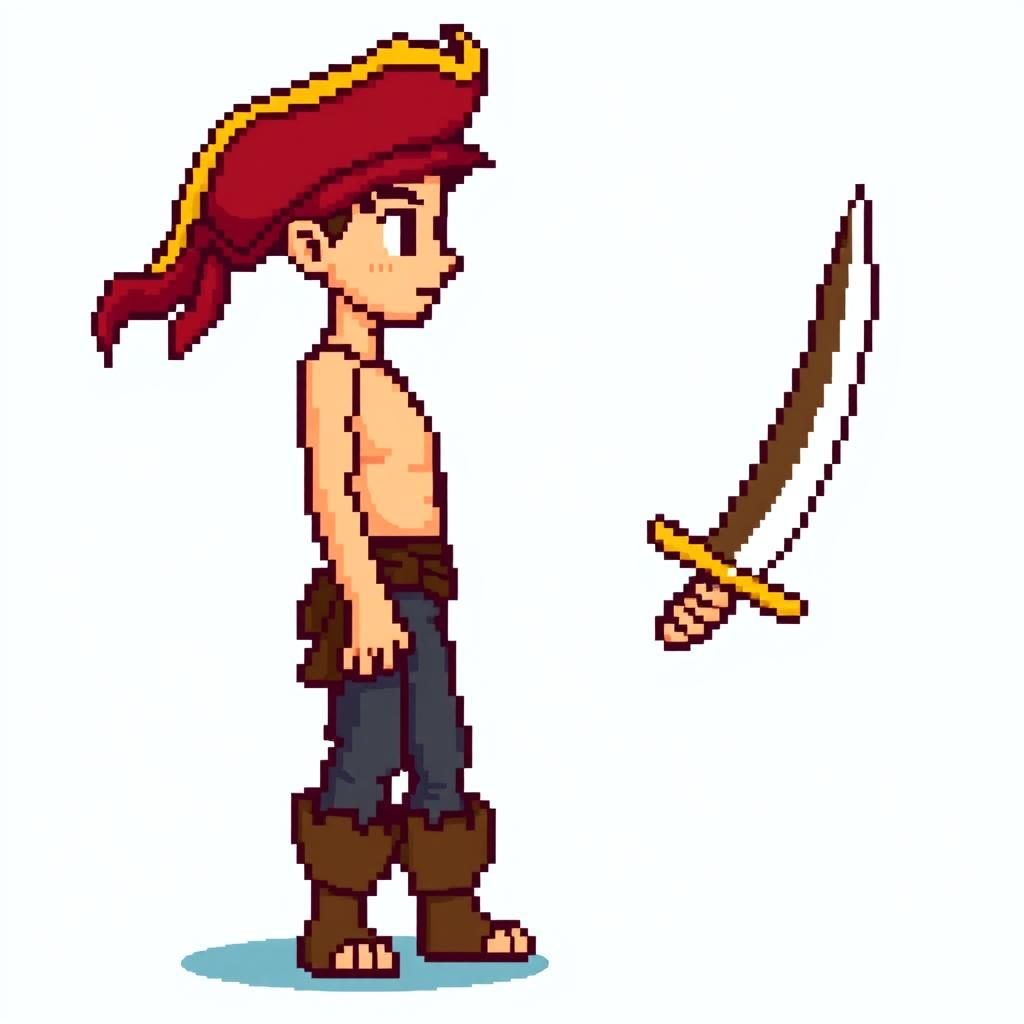 An extremely pixelated young adult male gaming sprite featuring a 21-year-old character in classic 8-bit style