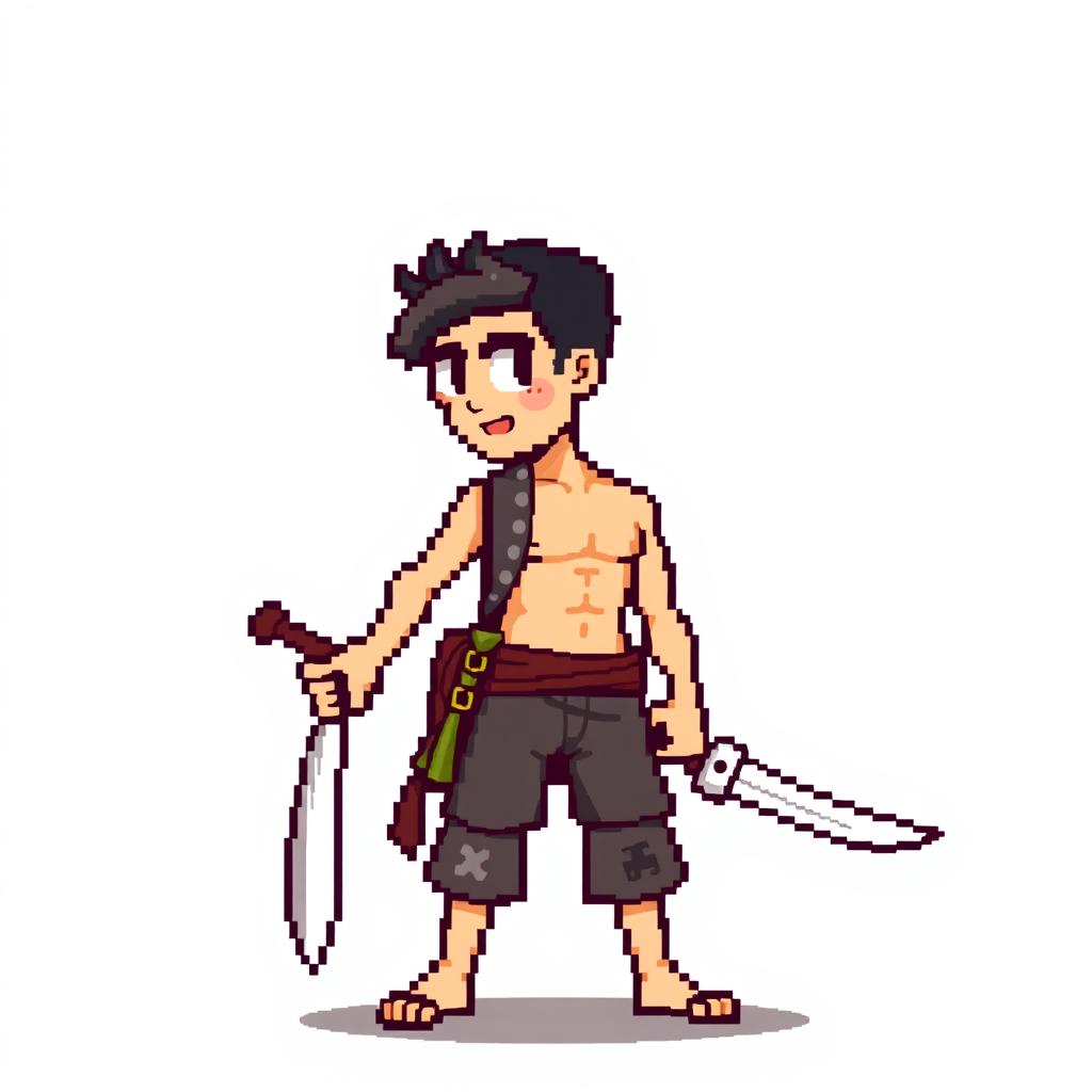 An extremely pixelated young adult male gaming sprite depicting a 21-year-old character in classic 8-bit style