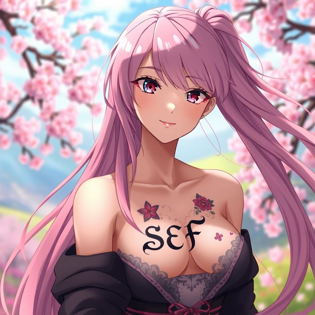 A beautiful anime woman with long, flowing pink hair, striking features, and expressive eyes
