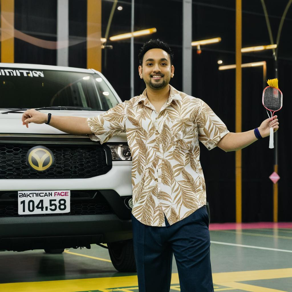 Badminton player image with my face