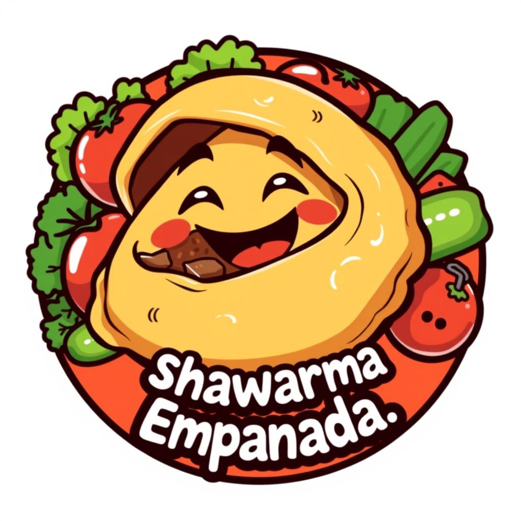 A fun and vibrant cartoon logo featuring a shawarma empanada