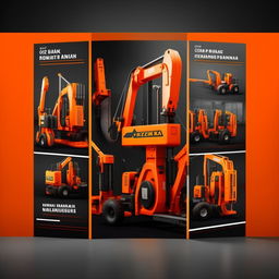 A machinery and lifting equipment catalog cover for 'OZKAR MAKINA' company in orange and black theme. Display 5 different products with blank spaces for price and technical specifications.