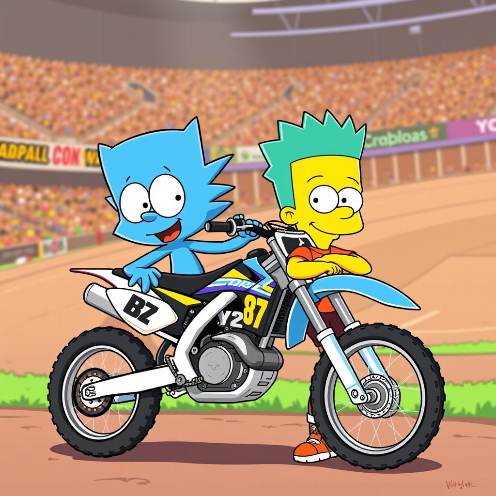 A lively illustration featuring Gumball Watterson next to Bart Simpson, both in a playful and energetic setting