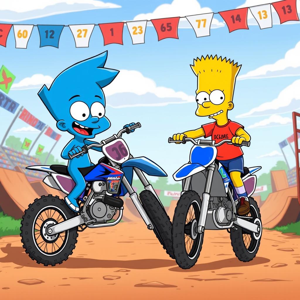 A vibrant and dynamic illustration featuring the original character Gumball Watterson alongside Bart Simpson