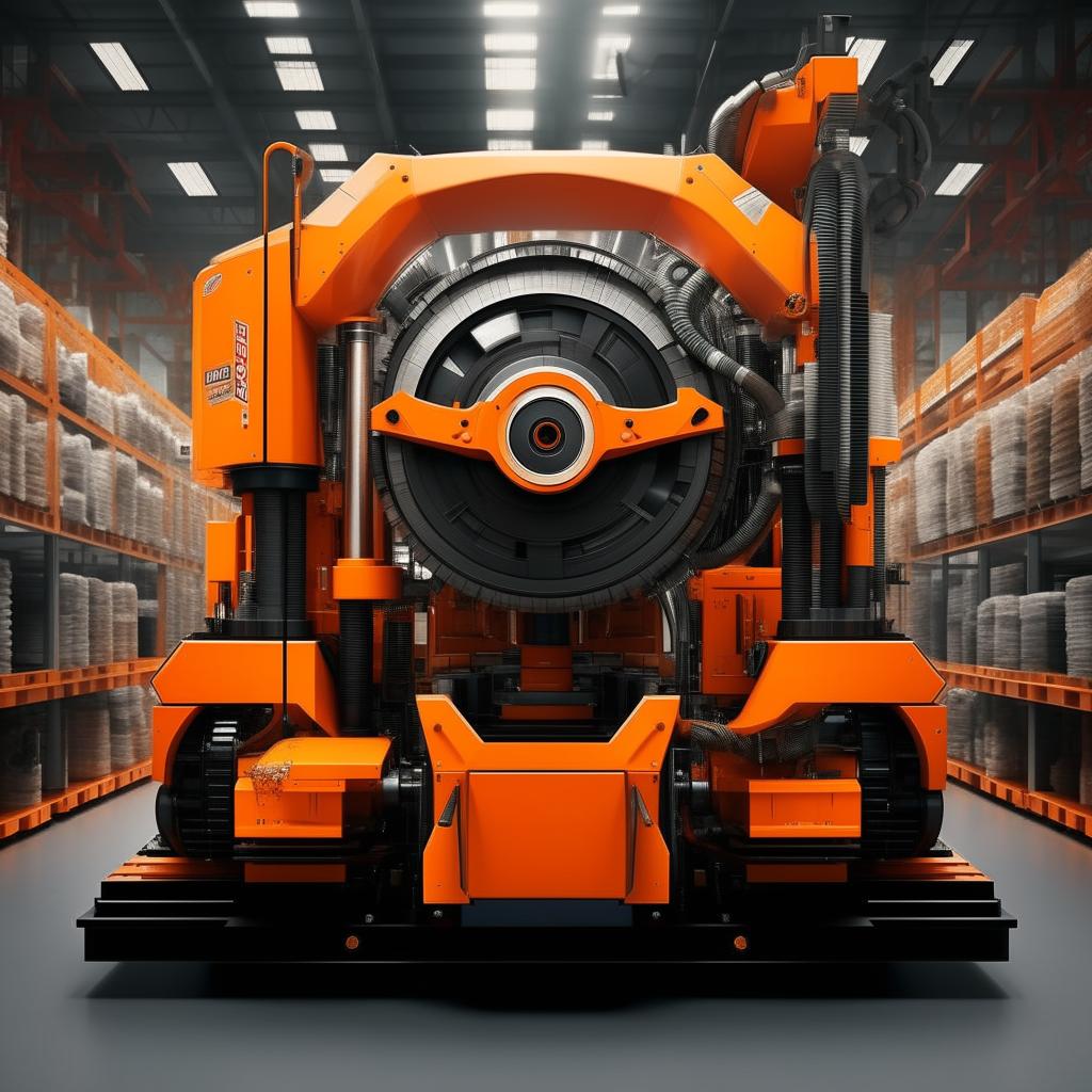 Modify the previously created catalog cover by incorporating a machine dominated by orange and black colors for 'OZKAR MAKINA' company. Include a themed photo provided in the design.