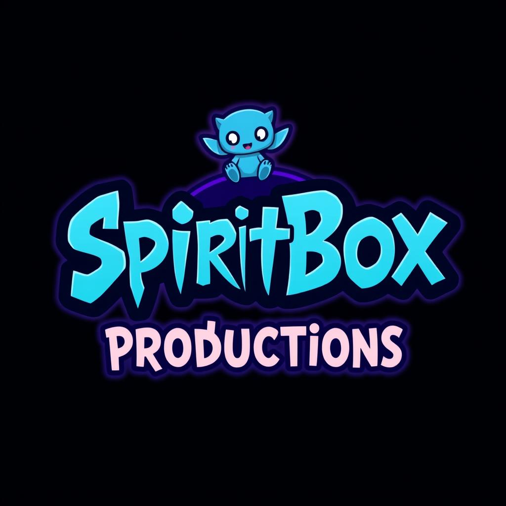 A logo design for 'SpiritBox Productions' inspired by the playful yet spooky aesthetic of the Yo-kai Watch logo
