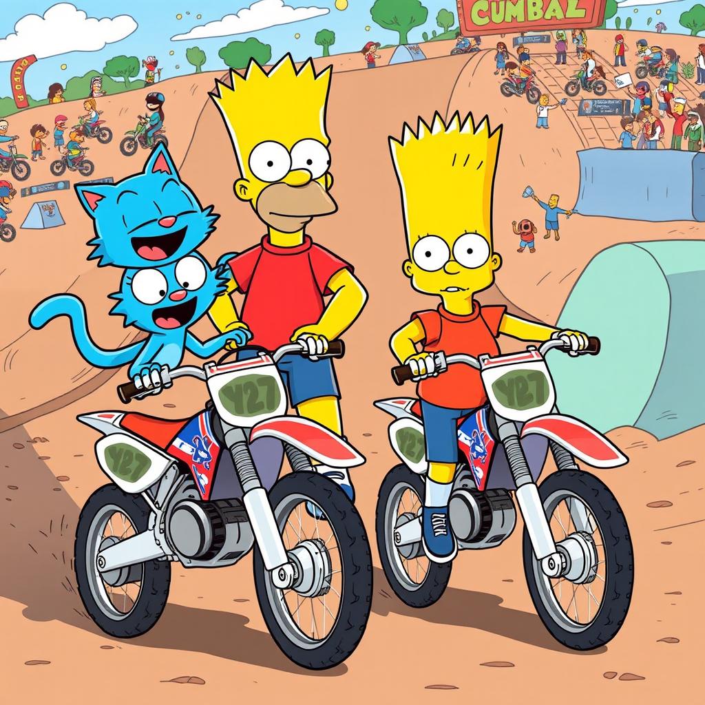 An engaging and vibrant illustration featuring Gumball, the original blue cat from 'The Amazing World of Gumball', alongside Bart Simpson from 'The Simpsons'