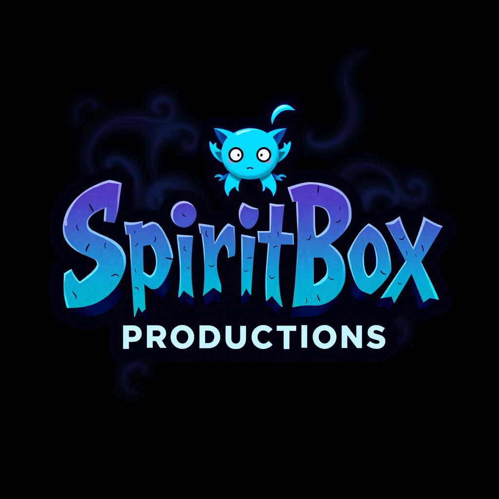 Logo design for 'SpiritBox Productions' inspired by the style of the Yo-kai Watch logo, aiming for a spooky yet not childish aesthetic