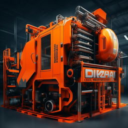 Modify the previously created catalog cover by incorporating a machine dominated by orange and black colors for 'OZKAR MAKINA' company. Include a themed photo provided in the design.