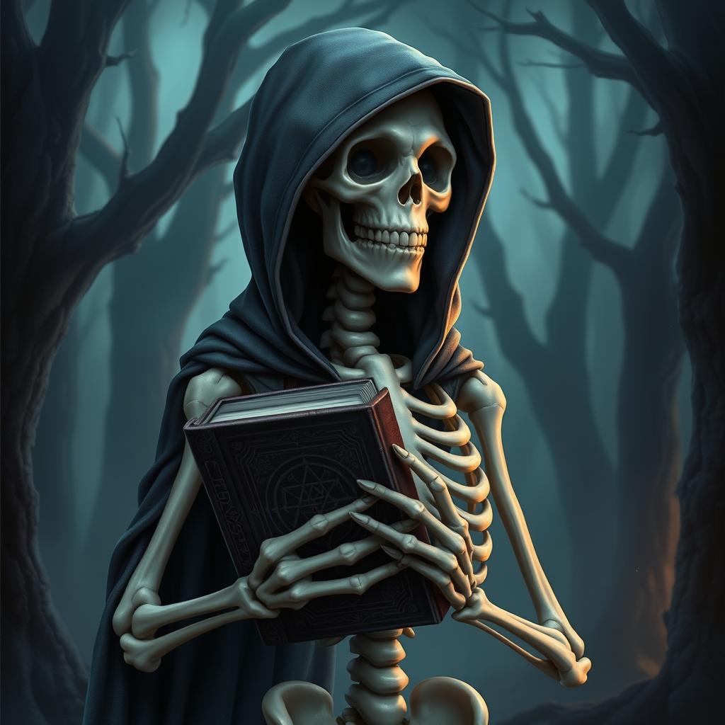 A detailed portrait of a courteous skeletal necromancer, standing elegantly with a pleasing demeanor