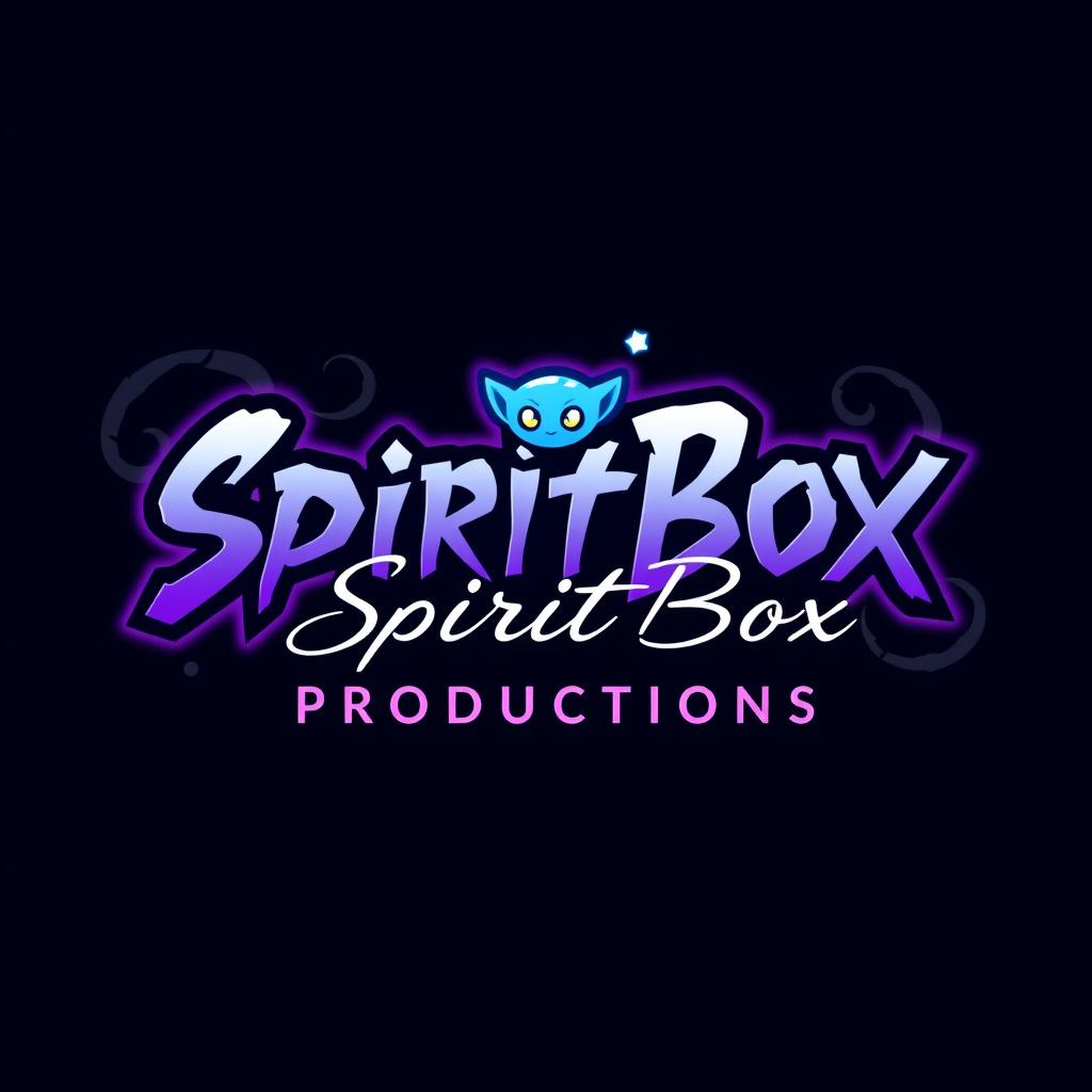 Logo design for 'SpiritBox Productions' inspired by the Yo-kai Watch logo, incorporating a spooky yet whimsical aesthetic