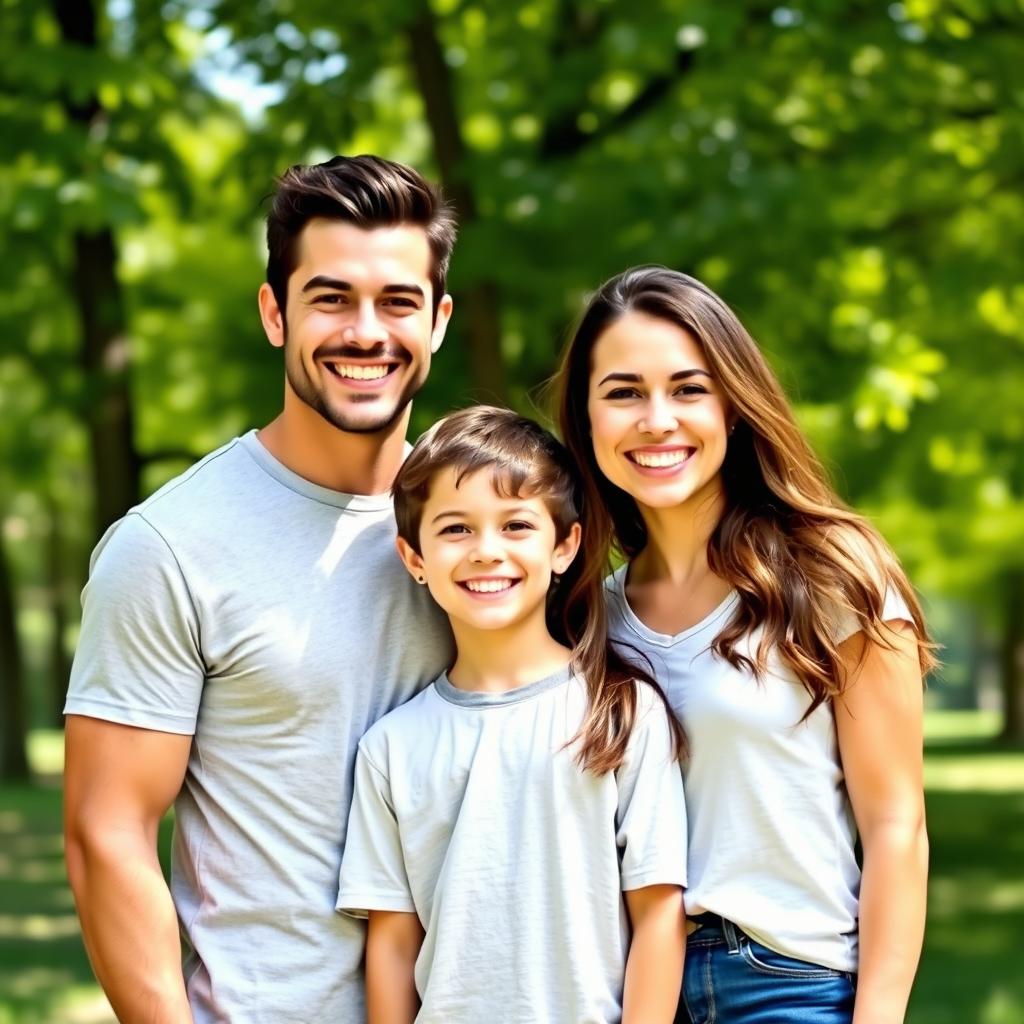 A beautiful family portrait featuring a father and mother with facial features that resemble their children