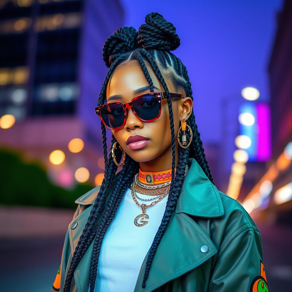 A stylish individual with beautifully woven braids, showcasing intricate patterns and textures