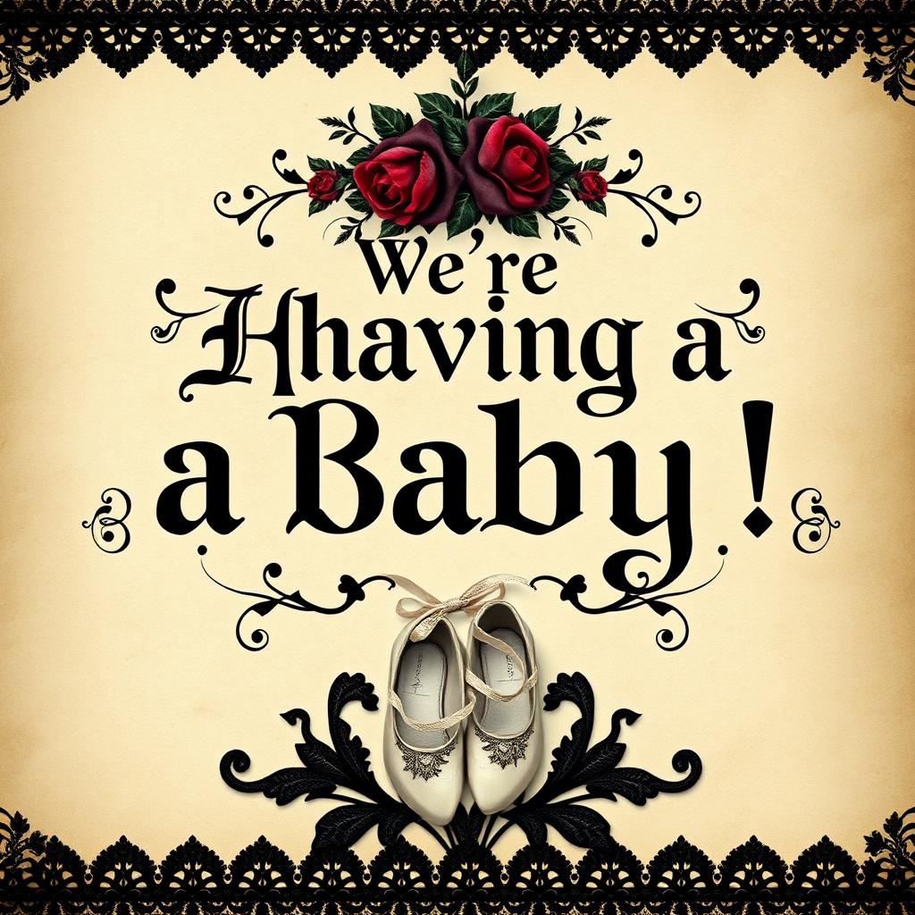 A beautifully intricate gothic design to announce a pregnancy, featuring dark and moody elements typical of gothic art