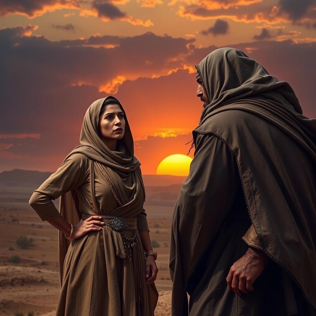 A powerful scene from ancient history depicting the moment Sumayya, a brave and fierce woman, defiantly spits on the face of Abu Jahl, the infamous oppressor