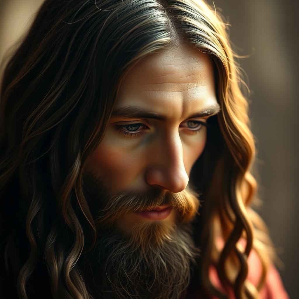 An ultra-realistic portrait of Jesus Christ, focusing on his serene and compassionate expression