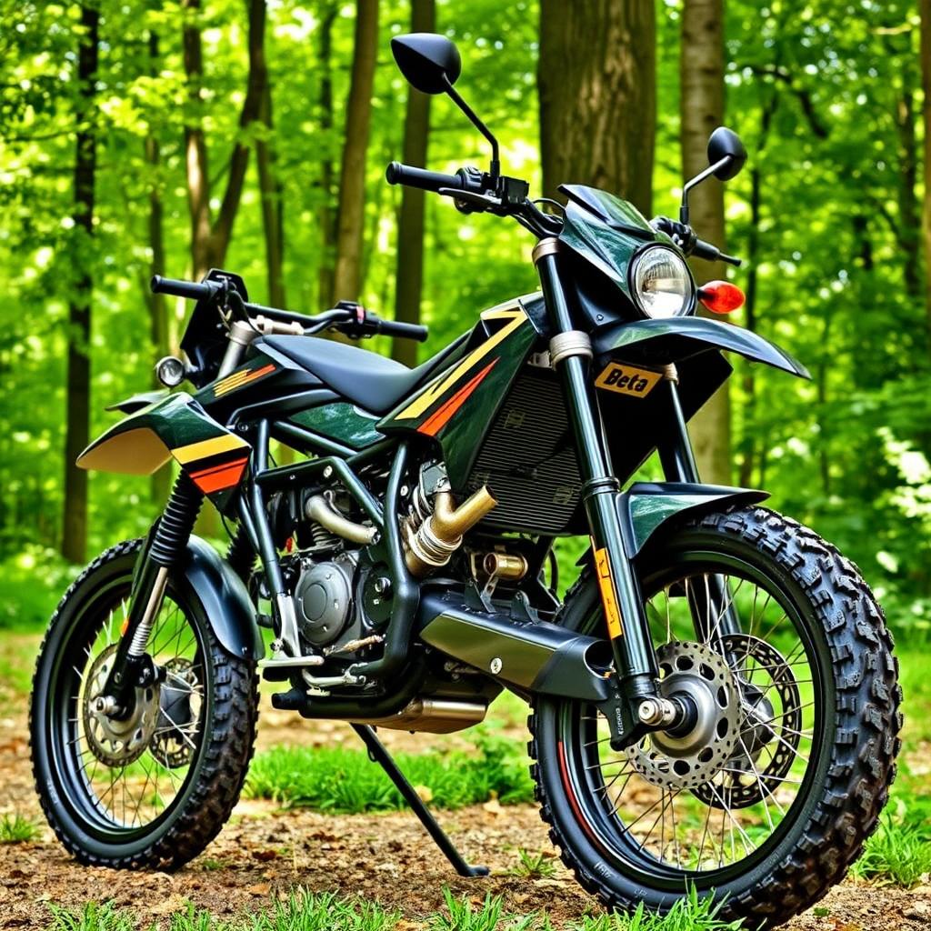 A modified Beta DT 200 motorcycle, showcasing its sleek and powerful design