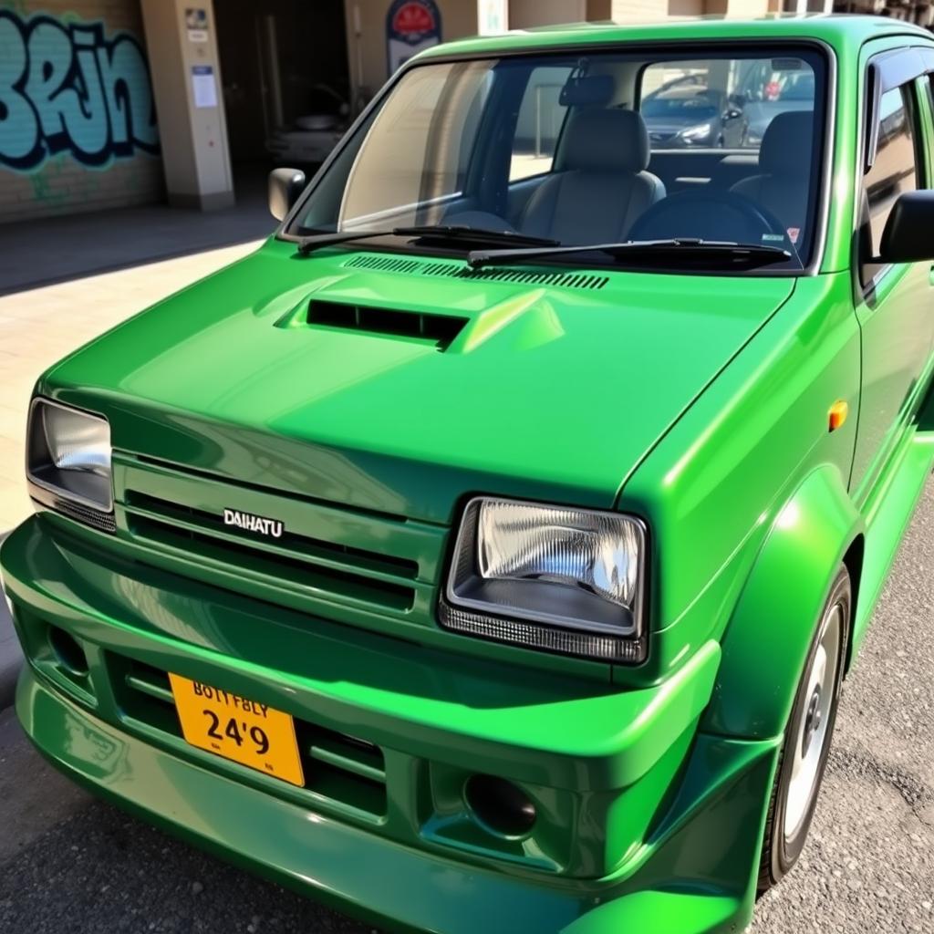 A classic 1993 Daihatsu Charade, featuring a stylish wide body look, in a rich bottle green color