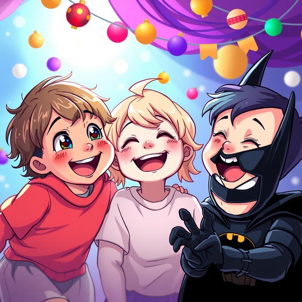A joyful scene featuring children playing and laughing, with vibrant and engaging colors