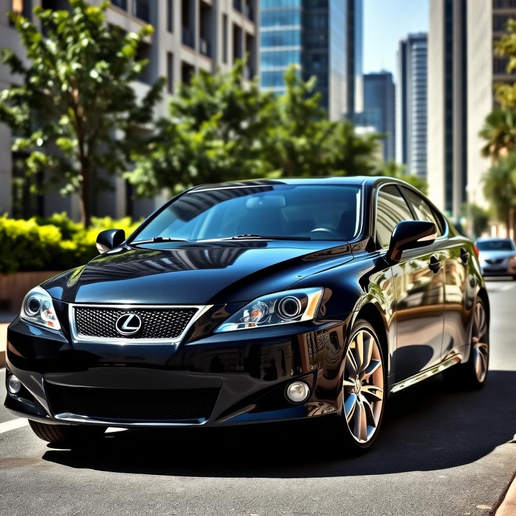 A stunning black 2007 Lexus IS 350 parked elegantly on a city street
