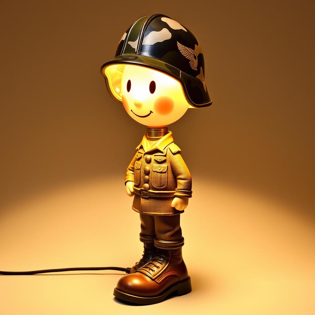 A creative lamp designed in the shape of a soldier, featuring a detailed and artistic representation