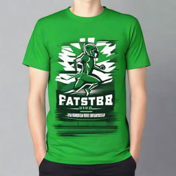 Design a lively and energetic sports-themed front and back graphic for a green t-shirt, combining elements of athleticism and style.