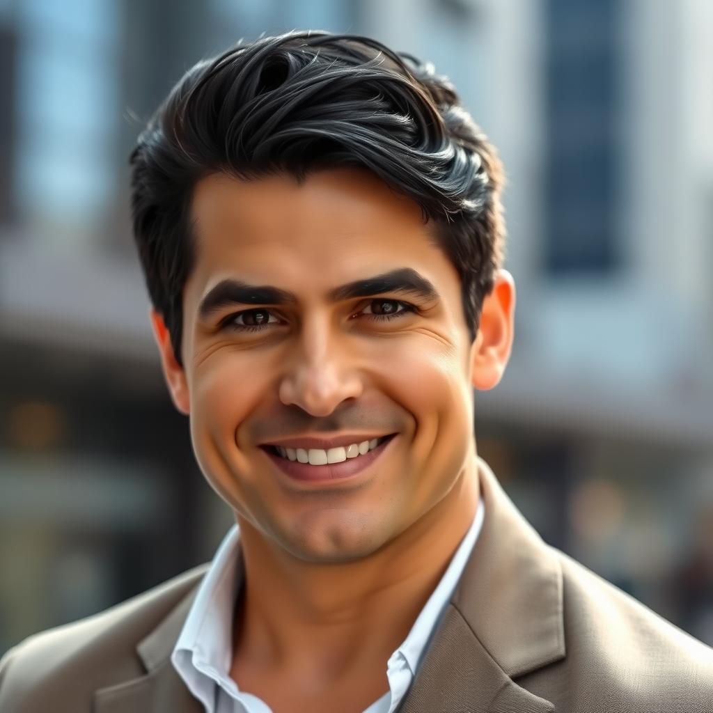 A portrait of a man named Rodrigo Chavez, showcasing a confident and charismatic demeanor
