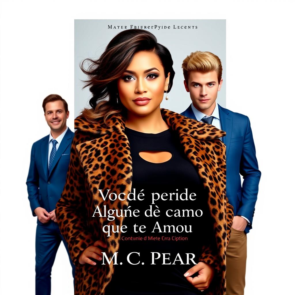 A book cover featuring a confident plus-size woman with wavy shaggy hair, wearing a leopard print coat over a sleek black dress