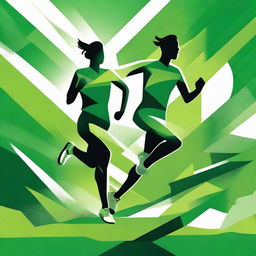 Design a dynamic and energetic sports-themed composition dominated by various shades of green, emphasizing motion and vitality.