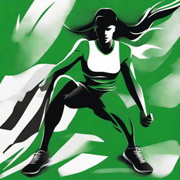 Create a powerful sports-themed design featuring a bold combination of green, black and white colors, embodying strength and energy.