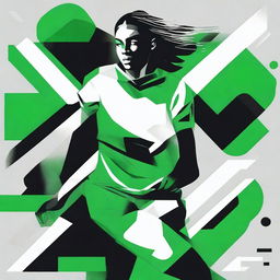 Generate a vibrant sports-themed graphic design using a striking palette of green, black, and white, to capture intensity and dynamic movement.