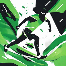 Generate a vibrant sports-themed graphic design using a striking palette of green, black, and white, to capture intensity and dynamic movement.