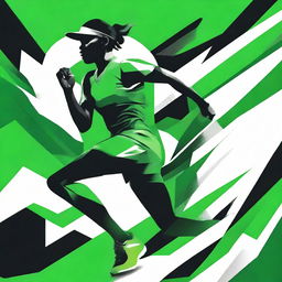 Generate a vibrant sports-themed graphic design using a striking palette of green, black, and white, to capture intensity and dynamic movement.