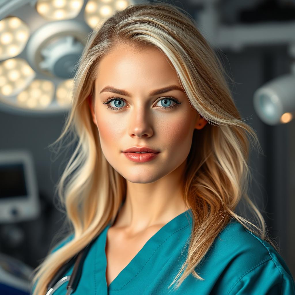A beautiful 24-year-old woman with European features: fair skin, light blonde hair, and blue eyes