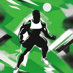 Create a striking sports-themed design using the combination of green, black and white colors to symbolize energy, strength and determination.