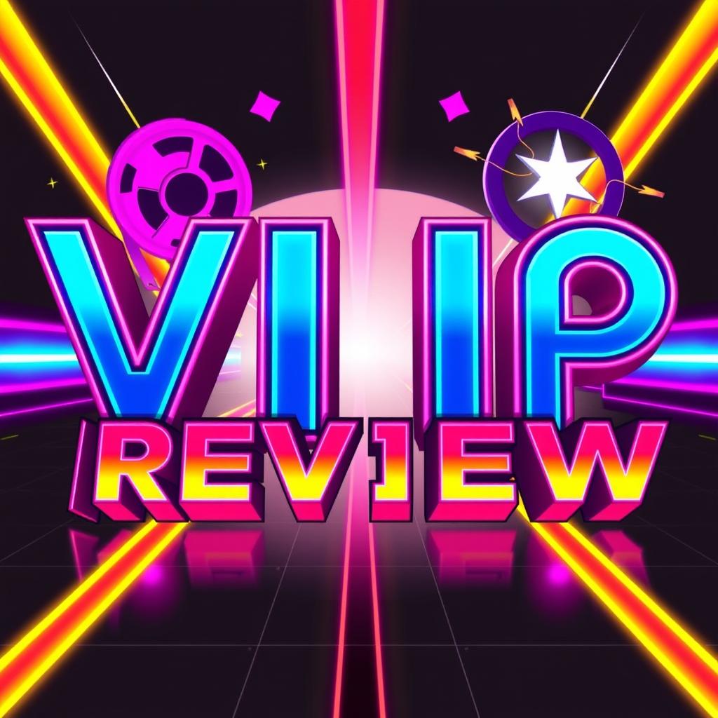 Create an eye-catching design for the text 'VIP REVIEW' inspired by 1980s movie aesthetics