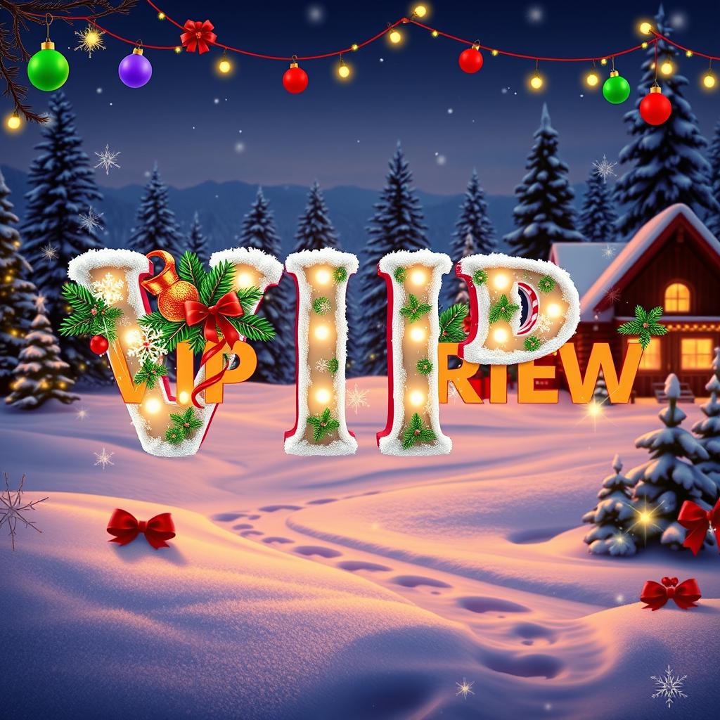 A festive Christmas-themed design featuring the words "VIP REVIEW" prominently