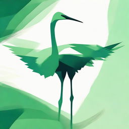 Create an abstract design using various tones of green to craft an image of a crane, capturing the bird's elegant and poised nature.